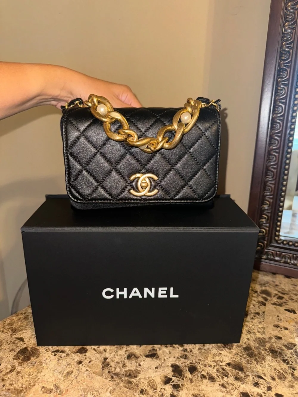 Chanel Black Quilted Mini Shoulder Bag with Gold Chain